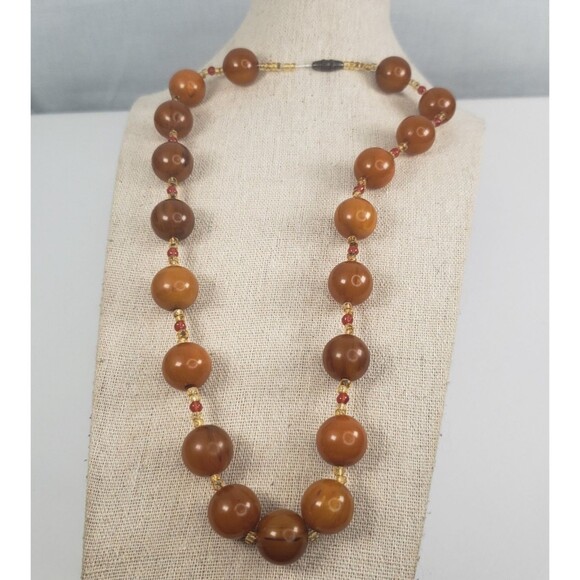 Vintage Round Butterscotch Bakelite Beads w/Sea Beads Barrel Clasp 19" Necklace - Picture 6 of 11